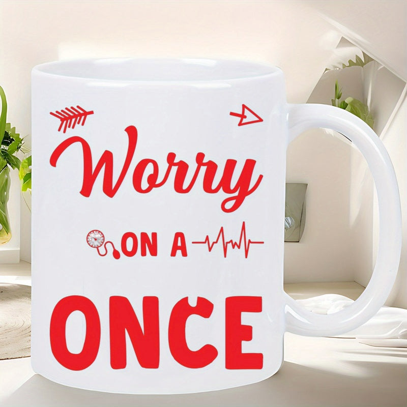 Tailorly White Ceramic 11 oz Mug - Worry On A Once Red Heartbeat Line With Stethoscope And Tribal Inspired Decorative Arrows Mug
