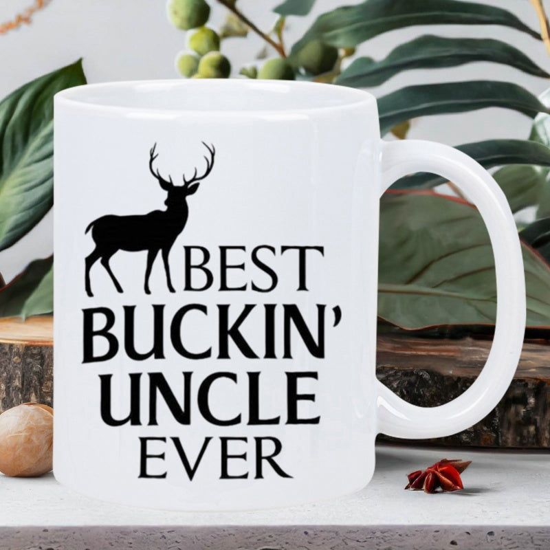 Tailorly White Ceramic 11 oz Mug - Best Buckin Uncle Ever Silhouette Of A Majestic Animal Standing Tall And Proud Buck