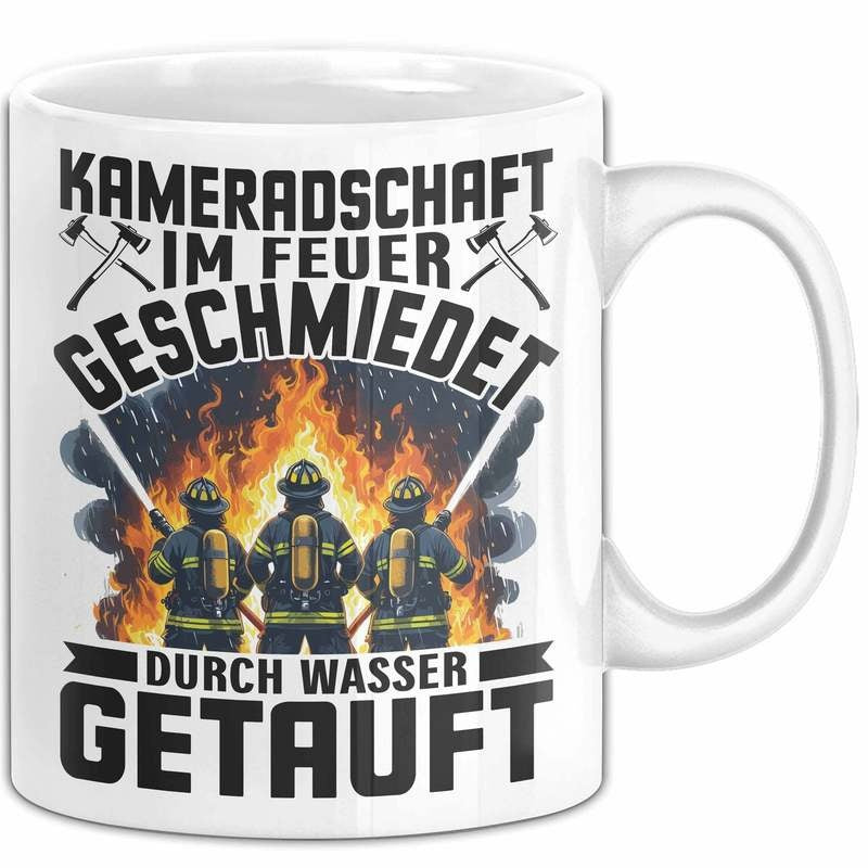 Tailorly White Ceramic 11 oz Mug - Three Heroic Figures Fighting Intense Raging Flames And Thick Smoke Firefighter