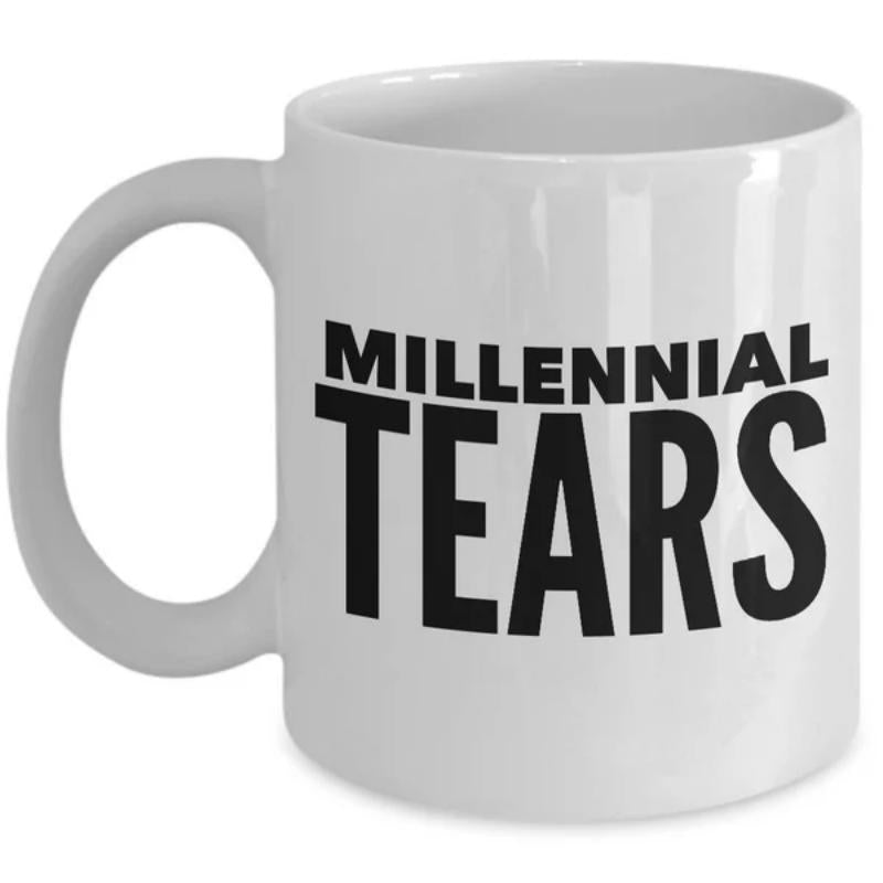 Tailorly White Ceramic 11 oz Mug - Millennial Tears Bold Black Minimalist Typography Against A Pristine Clean