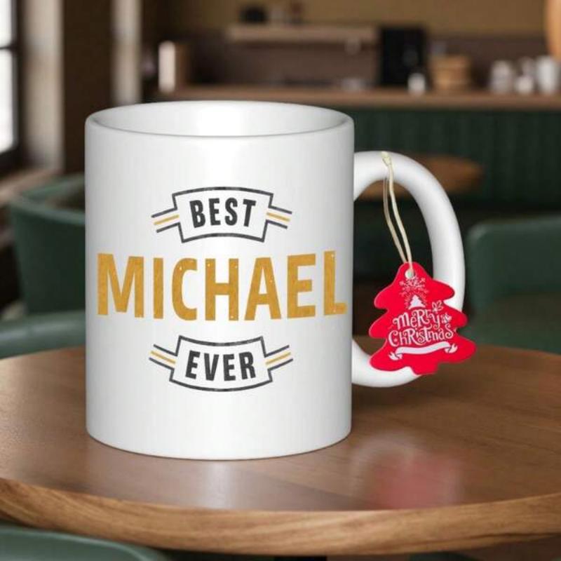 Tailorly White Ceramic 11 oz Mug - Best Michael Ever Minimalist Featuring Classic Banners And Gold Bold Typography Mug