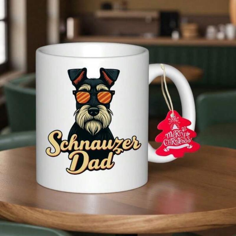 Tailorly White Ceramic 11 oz Mug - Schnauzer Dad Cool Dog With Stylish Orange Sunglasses And Retro Artistic Vibes Schnauzer