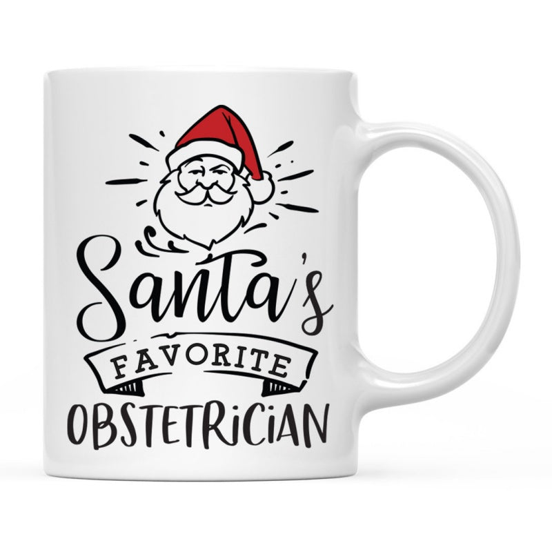Tailorly White Ceramic 11 oz Mug - Santas Favorite Obstetrician Festive Design Of A Jolly Santa Claus Wearing His Iconic Red Hat Mug
