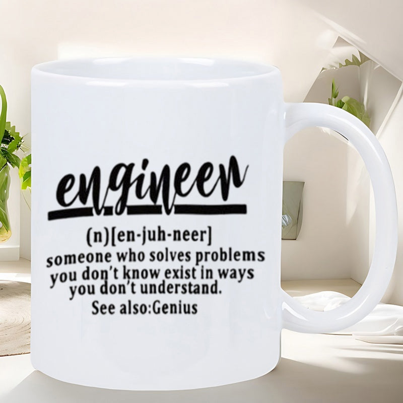 Tailorly White Ceramic 11 oz Mug - Engineer Genius Minimalist Black Typography Printed On Smooth Daily Mug