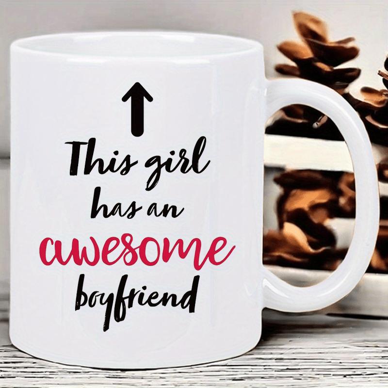 Tailorly White Ceramic 11 oz Mug - This Girl Has An Awesome Boyfriend Simple Black Arrow Pointing Upwards Above Elegant Handwritten Script Typography Arrow