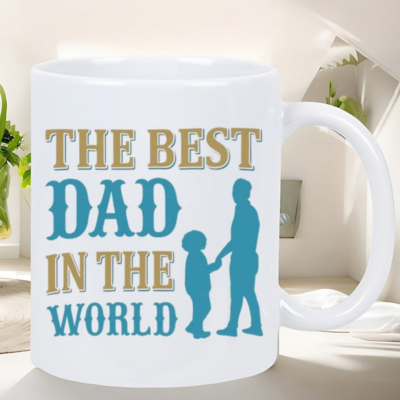 Tailorly White Ceramic 11 oz Mug - The Best Dad In The World Silhouetted Father And Child Holding Hands Walking Peacefully Together Silhouette