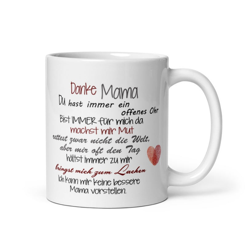 Tailorly White Ceramic 11 oz Mug - Minimalist White Ceramic With Small Red Heart And Sentimental Script Text Mug