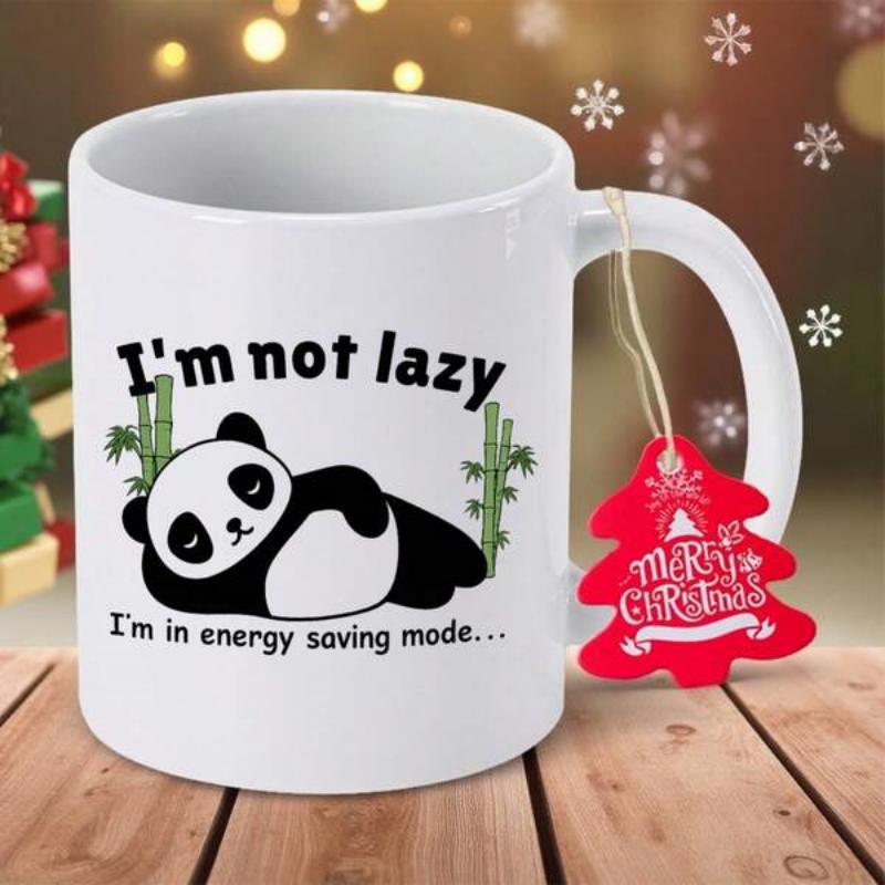 Tailorly White Ceramic 11 oz Mug - Im Not Lazy Im In Energy Saving Mode Adorable Cartoon Character Resting Peacefully Between Two Green Bamboo Shoots Panda
