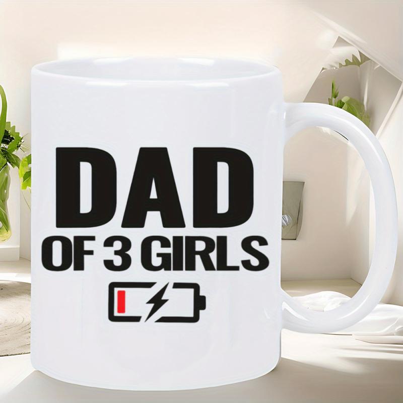 Tailorly White Ceramic 11 oz Mug - Dad Of 3 Girls Exhausted Father Low Power Warning Red Indicator Battery