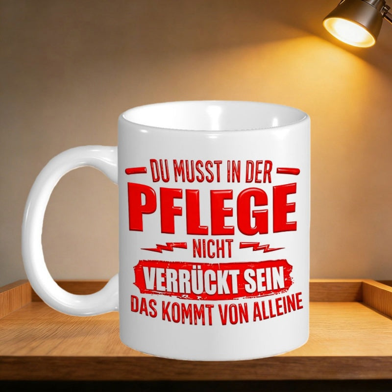 Tailorly White Ceramic 11 oz Mug - Minimalist Bold Red Lettering With Decorative Horizontal Line Elements Typography
