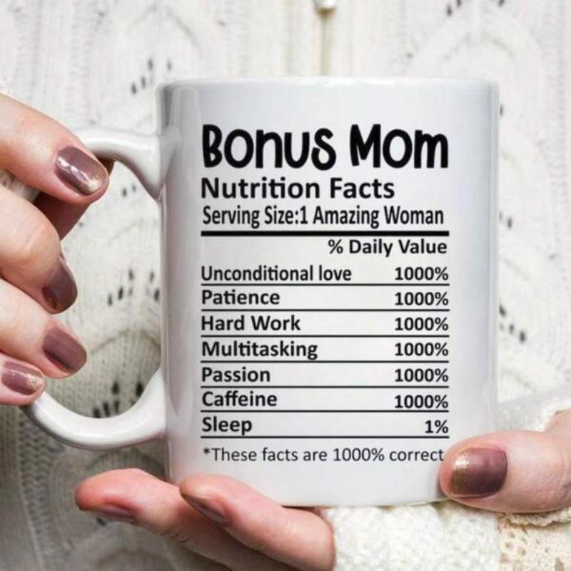 Tailorly White Ceramic 11 oz Mug - Bonus Mom Nutrition Facts Simple Black Text Nutrition Label Layout On A Glossy