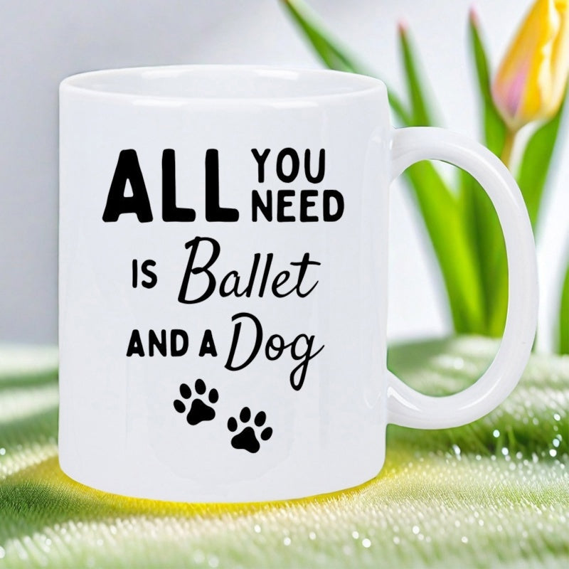 Tailorly White Ceramic 11 oz Mug - All You Need Is Ballet And A Dog Minimalist Black Ink Paw Prints Floating On Clean Ceramic Surface Dog