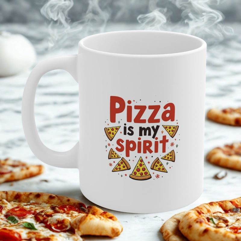Tailorly White Ceramic 11 oz Mug - Pizza Is My Spirit Delicious Slices Featuring Melting Cheese And Tasty Pepperoni Pizza