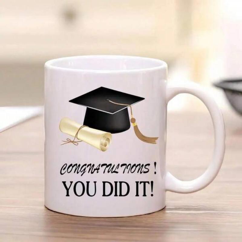 Tailorly White Ceramic 11 oz Mug - Congratulations You Did It Classic Black Graduation Cap With Gold Tasseled Scroll Mug