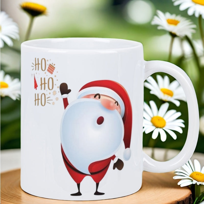 Tailorly White Ceramic 11 oz Mug - Ho Ho Ho Jolly Christmas Character Wearing Red Suit And Large White Beard Santa Claus