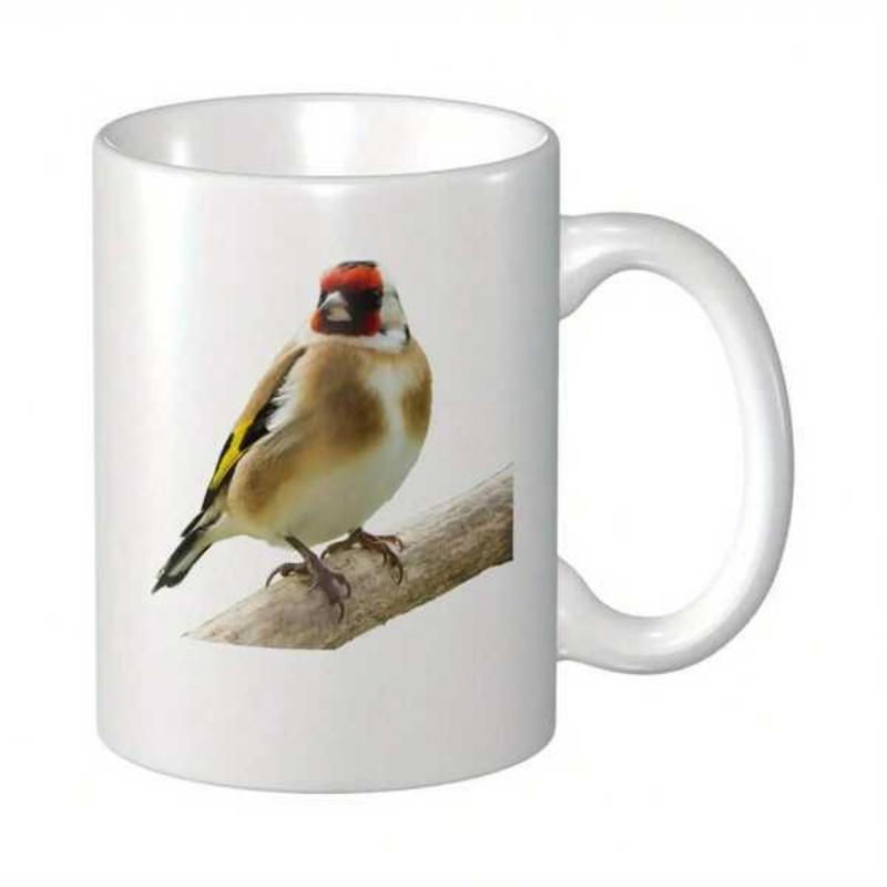 Tailorly White Ceramic 11 oz Mug - Detailed Colorful Songbird Resting Peacefully On A Natural Small Wooden Branch Bird