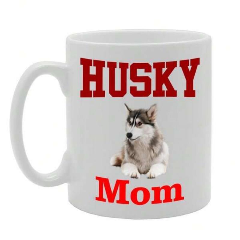 Tailorly White Ceramic 11 oz Mug - Husky Mom Majestic Siberian Dog Sitting Calmly On A White Background Husky