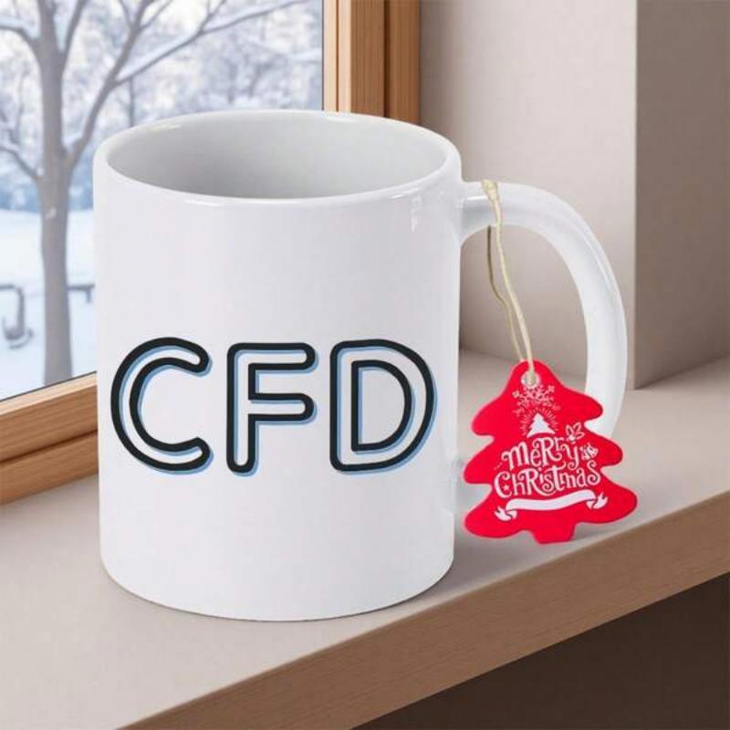 Tailorly White Ceramic 11 oz Mug - CFD Merry Christmas Clean Decorated With Small Red Christmas Tree Tag Mug