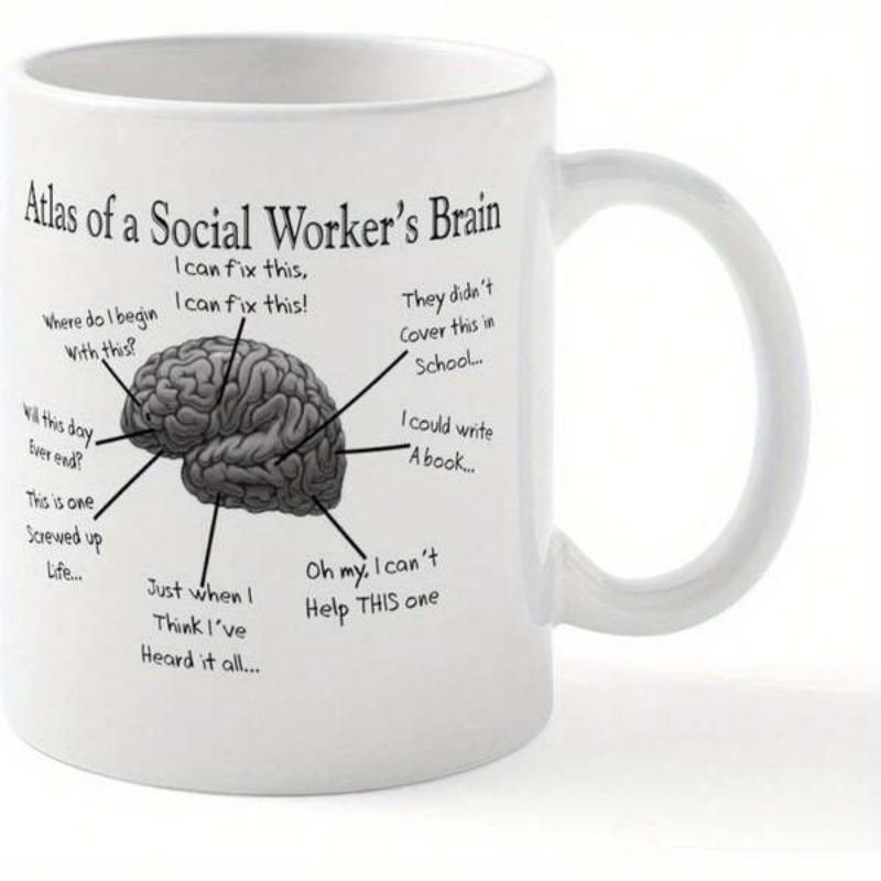 Tailorly White Ceramic 11 oz Mug - Atlas Of A Social Workers Brain Intricate Medical Diagram Featuring Lines Pointing Toward A Realistic Anatomical Brain
