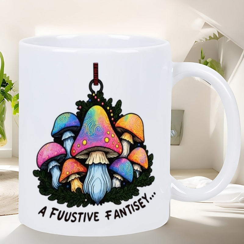 Tailorly White Ceramic 11 oz Mug - A Fuustive Fantisey Vibrant Psychedelic Fungi Growing Within Enchanted Mossy Forest Bed Mushroom