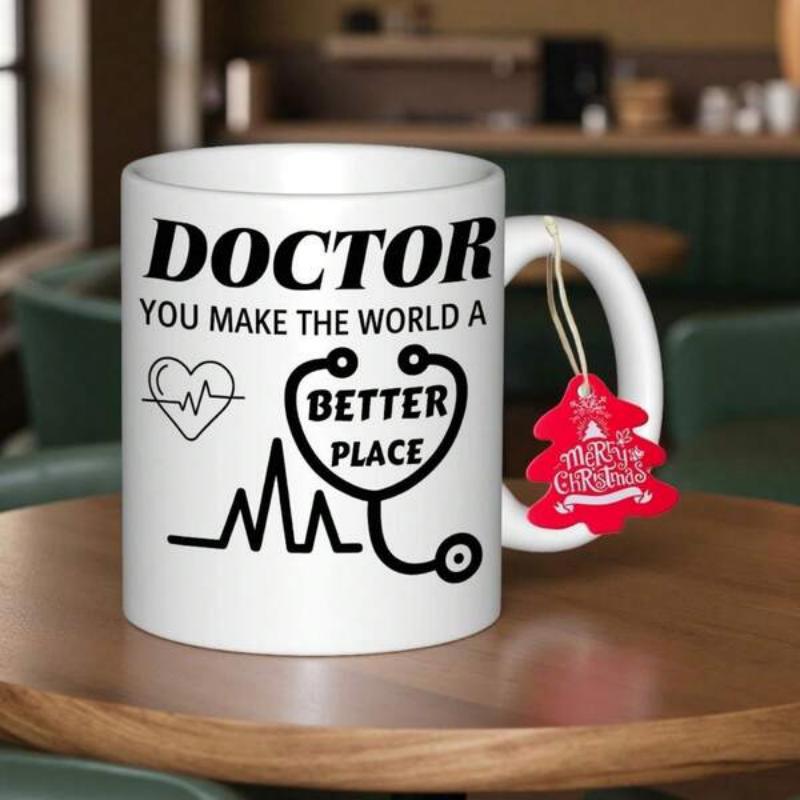 Tailorly White Ceramic 11 oz Mug - Doctor You Make The World A Better Place Minimalist Medical Heartbeat Design With A Symbolic Heart Stethoscope