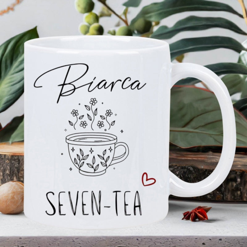 Tailorly White Ceramic 11 oz Mug - Bianca Seven Tea Elegant Hand Drawn Floral Elements Rising From A Decorative Teacup