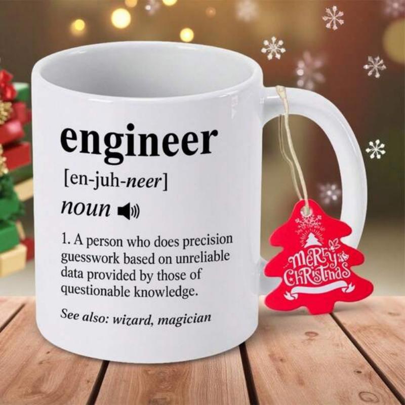 Tailorly White Ceramic 11 oz Mug - Engineer White Ceramic Cup Featuring Funny Dictionary Style Print Text Mug