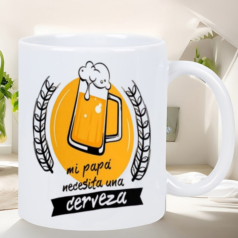 Tailorly White Ceramic 11 oz Mug - Frothy Cold Beer In Glass Surrounded By Golden Wheat Stalks Mug