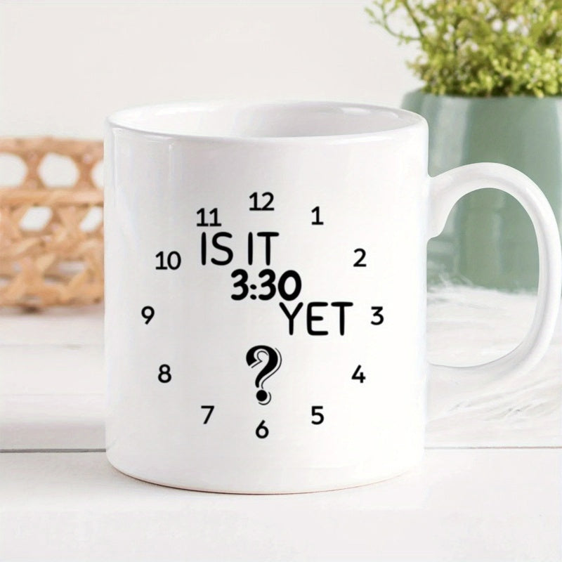 Tailorly White Ceramic 11 oz Mug - Is It 3:30 Yet Minimalist Black Numbers Arranged In A Circular Pattern Clock