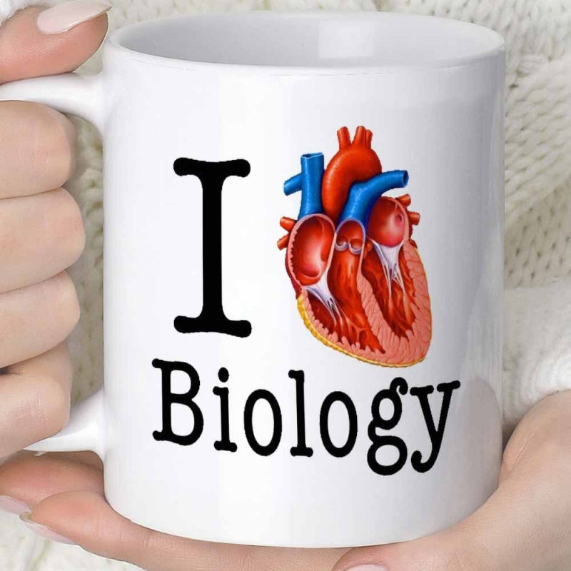 Tailorly White Ceramic 11 oz Mug - I Biology Realistic Medical Style Human Anatomical Illustrative Detailed Science Heart