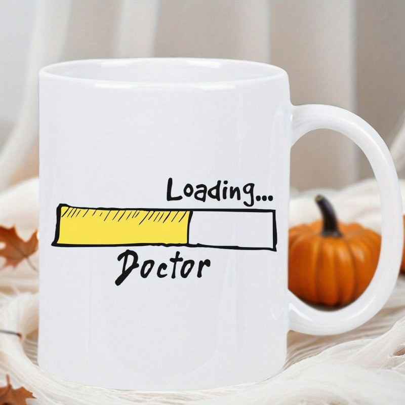 Tailorly White Ceramic 11 oz Mug - Loading Doctor Yellow Sketched Progress Bar Representing Medical Student Graduation Status Mug