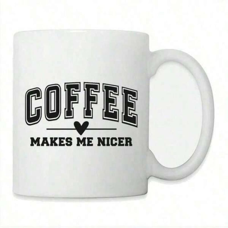 Tailorly White Ceramic 11 oz Mug - Coffee Makes Me Nicer Bold Varsity Style Typography With Minimalist Heart Element On Ceramic Mug