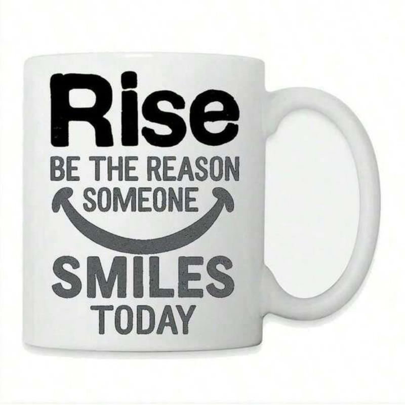 Tailorly White Ceramic 11 oz Mug - Rise Be The Reason Someone Smiles Today Inspirational Quote With Minimalist Smile Curve On Ceramic Surface Mug
