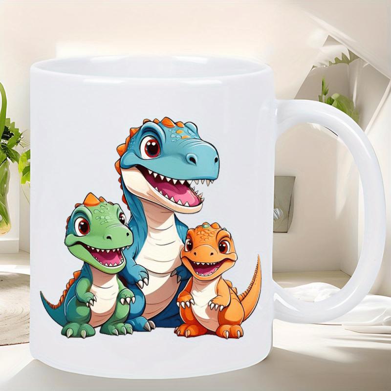 Tailorly White Ceramic 11 oz Mug - Playful And Colorful Baby Dinosaurs Smiling Together In Bright Sunshine Dinosaur