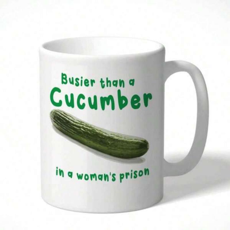 Tailorly White Ceramic 11 oz Mug - Busier Than A Cucumber In A Woman's Prison Green Fresh Realistic Textured Vegetable Floating On Clean White Background Cucumber