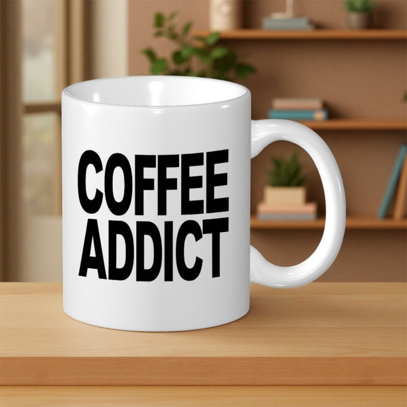 Tailorly White Ceramic 11 oz Mug - Coffee Addict Clean Minimalist Bold Typographic Art Printed On A Ceramic