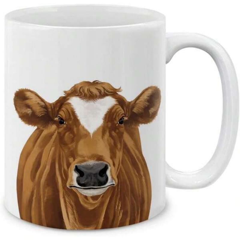 Tailorly White Ceramic 11 oz Mug - Realistic Brown Farmhouse Cattle Portrait Featuring A Unique Heart Forehead Patch Cow