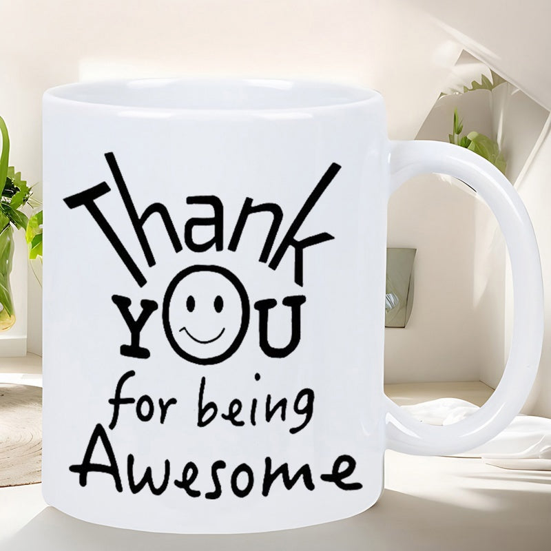 Tailorly White Ceramic 11 oz Mug - Thank You For Being Awesome Minimalist Black Ink Hand Drawn Artistic Happy Circular Smiling Face Smiley