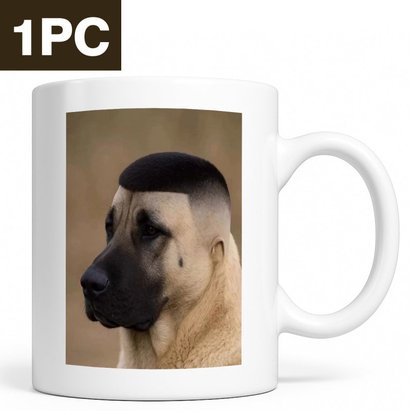 Tailorly White Ceramic 11 oz Mug - Brown Mastiff Wearing Stylish Modern Fade Haircut With Smooth Graded Texture Dog