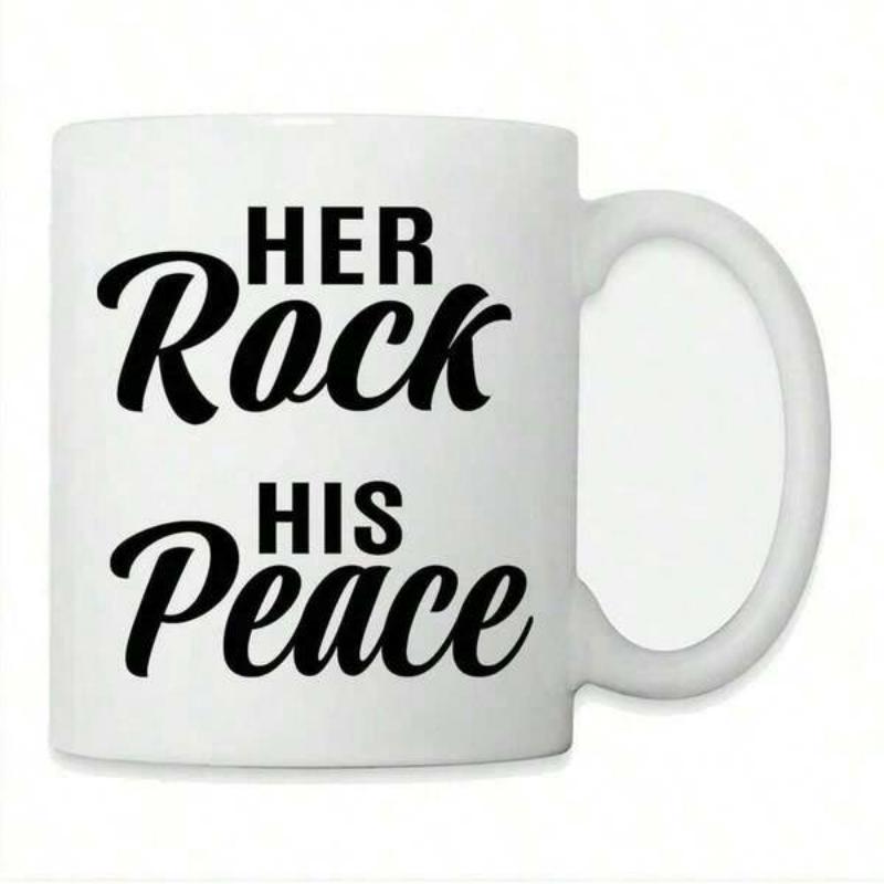 Tailorly White Ceramic 11 oz Mug - Her Rock His Peace Plain Featuring Bold Black Script And Block Lettering Mug