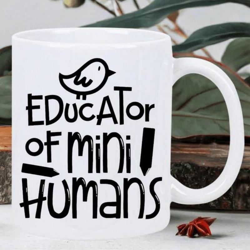 Tailorly White Ceramic 11 oz Mug - Educator Of Mini Humans Hand Drawn Simple Style Sketch With School Pencils Bird
