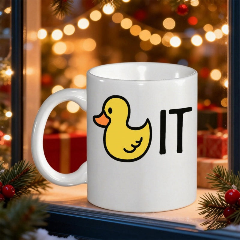 Tailorly White Ceramic 11 oz Mug - IT Cute Minimalist Yellow Cartoon Rubber Duck With Clean Black Outlines Duck