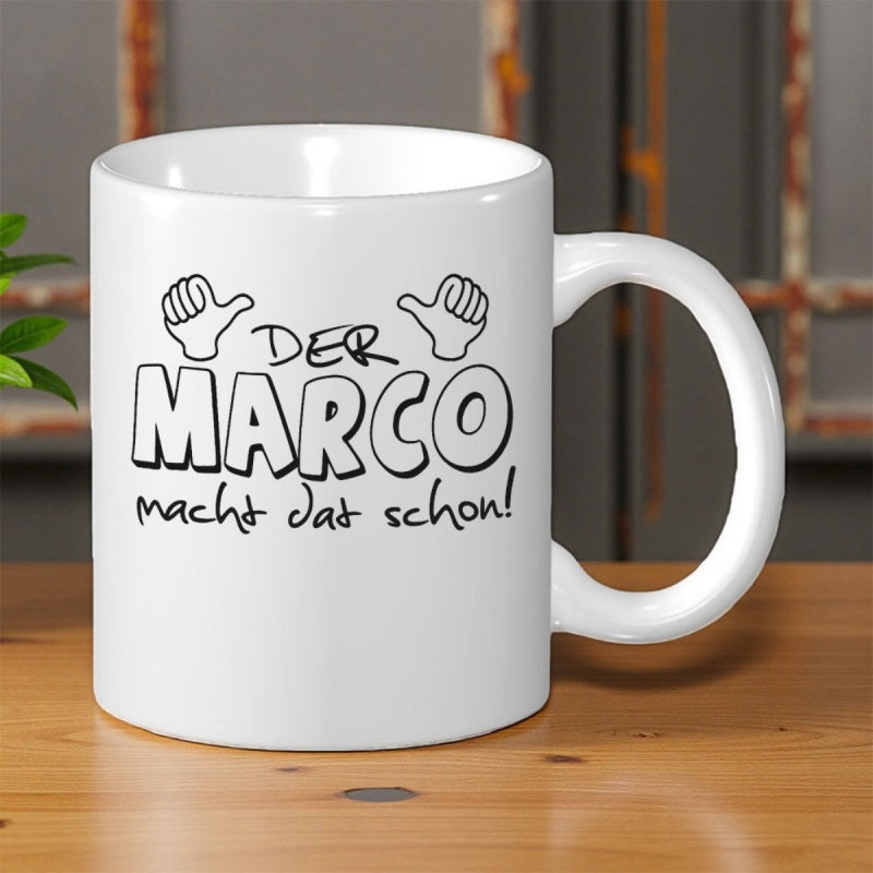 Tailorly White Ceramic 11 oz Mug - Two Cartoon Hands With Thumbs Pointing Inward On