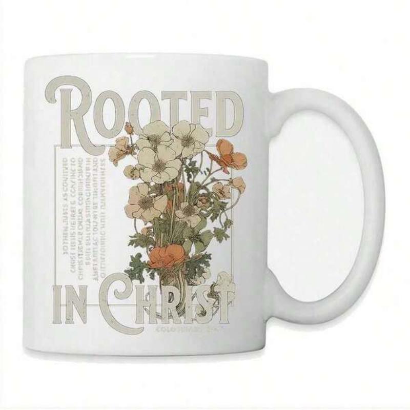 Tailorly White Ceramic 11 oz Mug - Rooted In Christ Vintage Botanical Bouquet With Wildflowers And Soft Natural Colors Flower