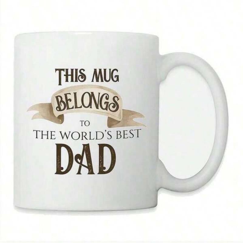 Tailorly White Ceramic 11 oz Mug - This Mug Belongs To The Worlds Best Dad Elegant Vintage Ribbon Banner Featuring Classic Bold Typography Mug