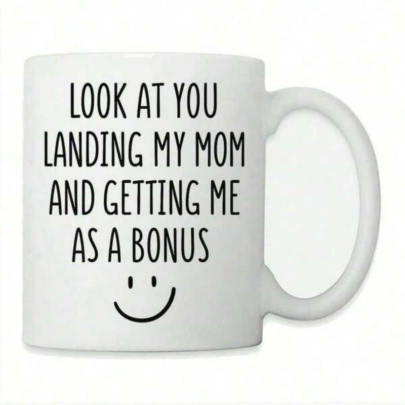 Tailorly White Ceramic 11 oz Mug - Look At You Landing My Mom And Getting Me As A Bonus Minimalist White Ceramic Vessel Featuring A Simple Cheerful Hand Drawn Mug
