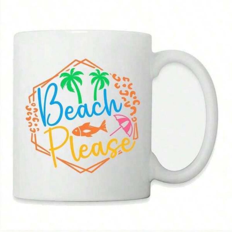 Tailorly White Ceramic 11 oz Mug - Beach Please Vibrant Tropical Elements With Leopard Patterns And Sunny Summer Icons Palm Tree