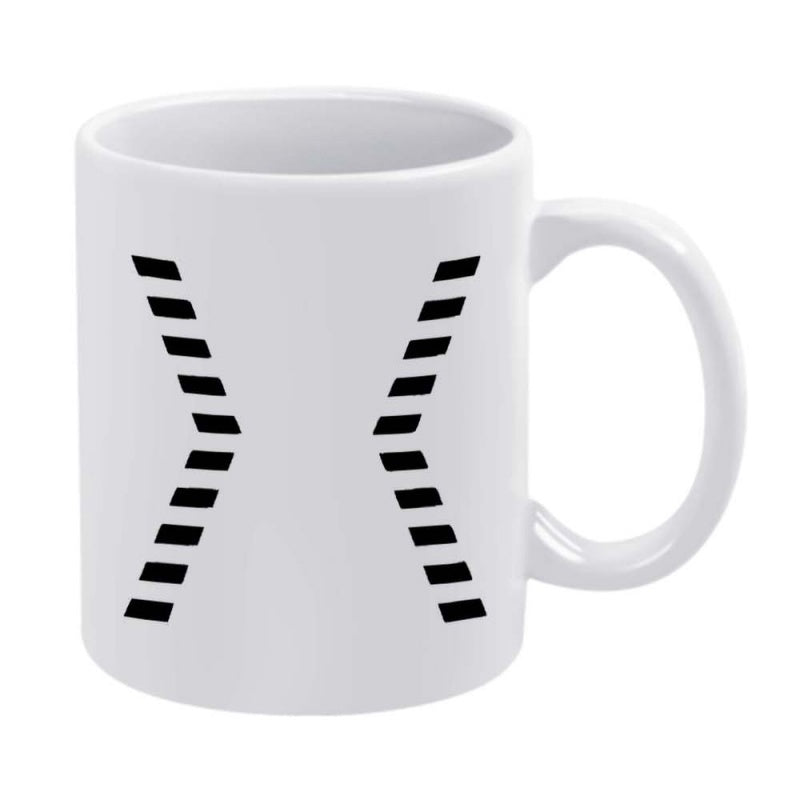 Tailorly White Ceramic 11 oz Mug - Symmetrical Black Geometric Slanted Lines Arranged In Curved Vertical Rows Mug