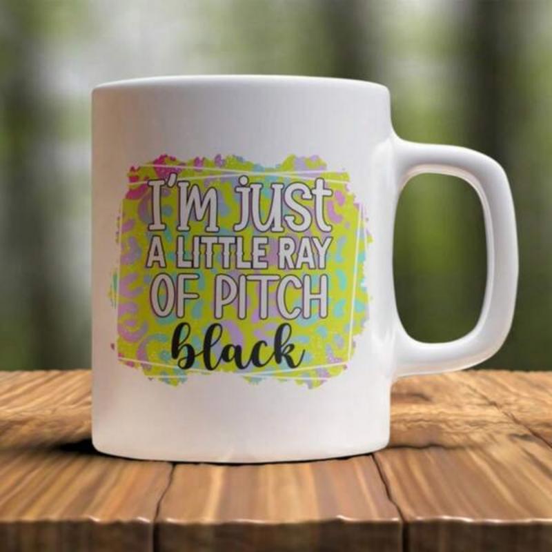 Tailorly White Ceramic 11 oz Mug - Im Just A Little Ray Of Pitch Black Colorful Abstract Watercolor Background Featuring Bold Artistic Sarcastic Script Mug