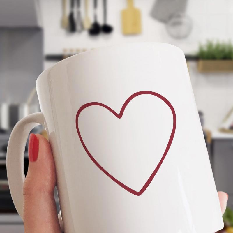Tailorly White Ceramic 11 oz Mug - Simple Elegant Red Outline Symbolizing Love And Affection In Minimalist Style Heart